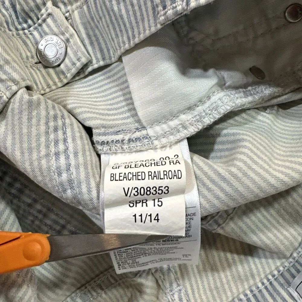 New Gap 1969‎ Girlfriend Jeans Womens 25r White Blue Pinstripe Bleached Railroad